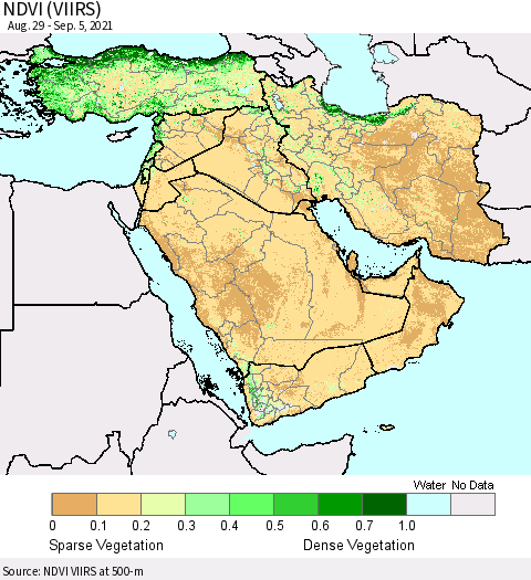 Middle East and Turkey NDVI (VIIRS) Thematic Map For 8/29/2021 - 9/5/2021
