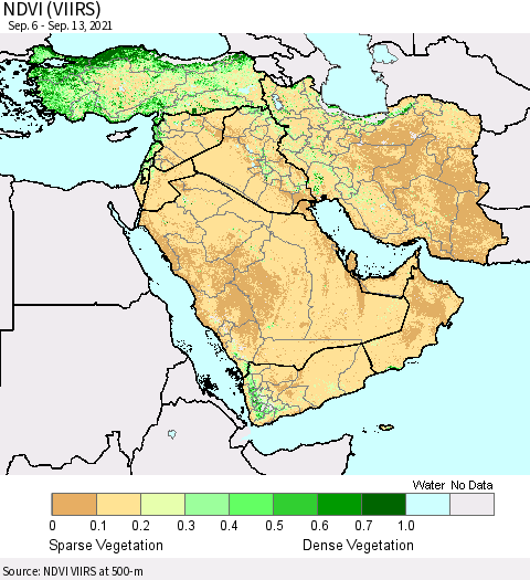 Middle East and Turkey NDVI (VIIRS) Thematic Map For 9/6/2021 - 9/13/2021