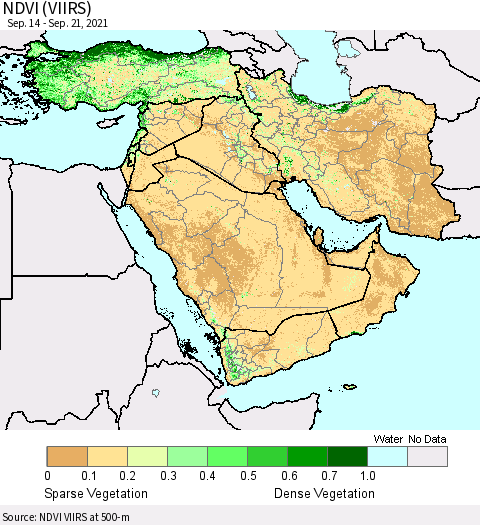 Middle East and Turkey NDVI (VIIRS) Thematic Map For 9/14/2021 - 9/21/2021