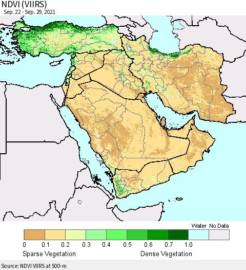 Middle East and Turkey NDVI (VIIRS) Thematic Map For 9/22/2021 - 9/29/2021
