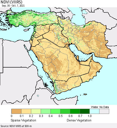 Middle East and Turkey NDVI (VIIRS) Thematic Map For 9/30/2021 - 10/7/2021