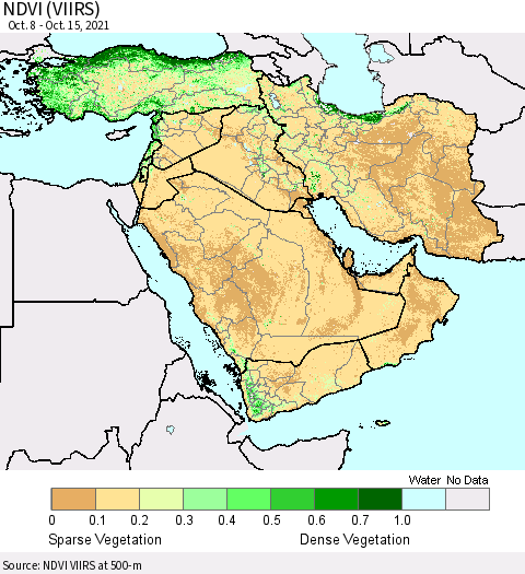 Middle East and Turkey NDVI (VIIRS) Thematic Map For 10/8/2021 - 10/15/2021