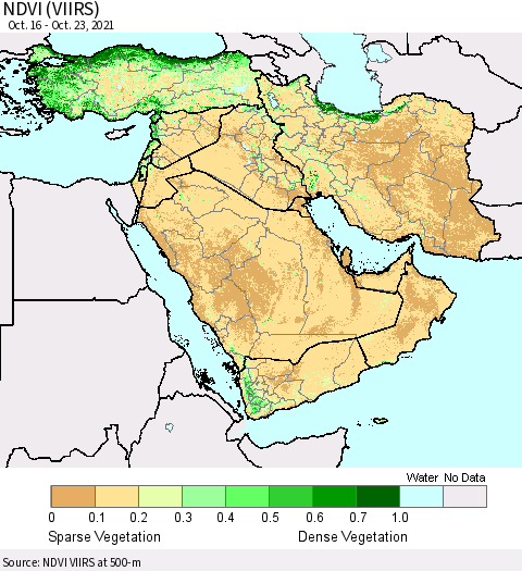 Middle East and Turkey NDVI (VIIRS) Thematic Map For 10/16/2021 - 10/23/2021