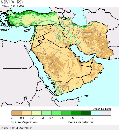 Middle East and Turkey NDVI (VIIRS) Thematic Map For 11/1/2021 - 11/8/2021