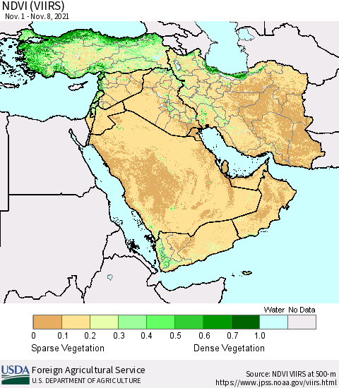 Middle East and Turkey NDVI (VIIRS) Thematic Map For 11/1/2021 - 11/10/2021
