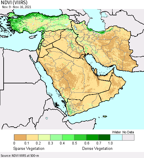 Middle East and Turkey NDVI (VIIRS) Thematic Map For 11/9/2021 - 11/16/2021