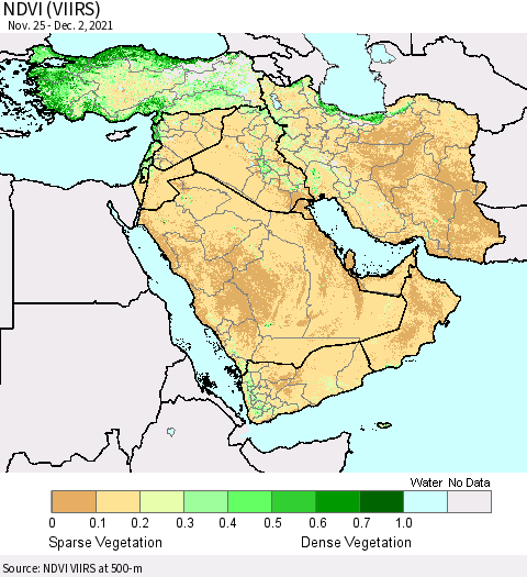 Middle East and Turkey NDVI (VIIRS) Thematic Map For 11/25/2021 - 12/2/2021