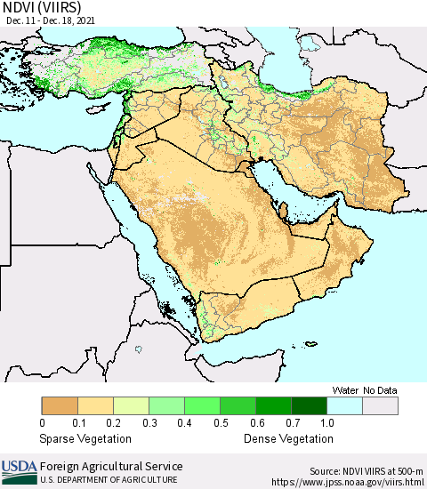 Middle East and Turkey NDVI (VIIRS) Thematic Map For 12/11/2021 - 12/20/2021