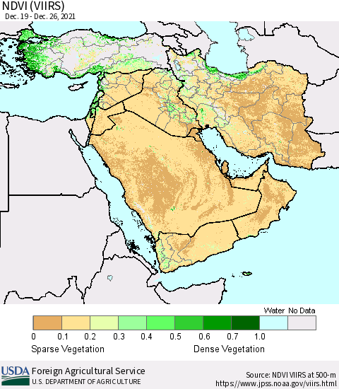 Middle East and Turkey NDVI (VIIRS) Thematic Map For 12/21/2021 - 12/31/2021