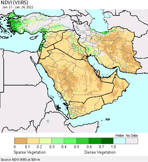Middle East and Turkey NDVI (VIIRS) Thematic Map For 1/17/2022 - 1/24/2022