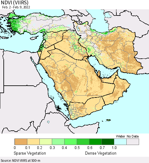 Middle East and Turkey NDVI (VIIRS) Thematic Map For 2/2/2022 - 2/9/2022