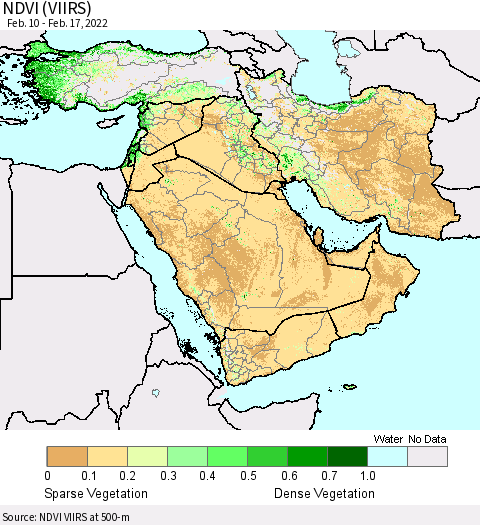 Middle East and Turkey NDVI (VIIRS) Thematic Map For 2/10/2022 - 2/17/2022