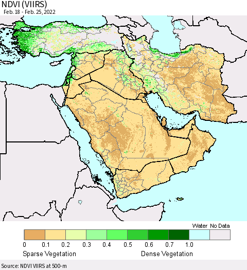 Middle East and Turkey NDVI (VIIRS) Thematic Map For 2/18/2022 - 2/25/2022