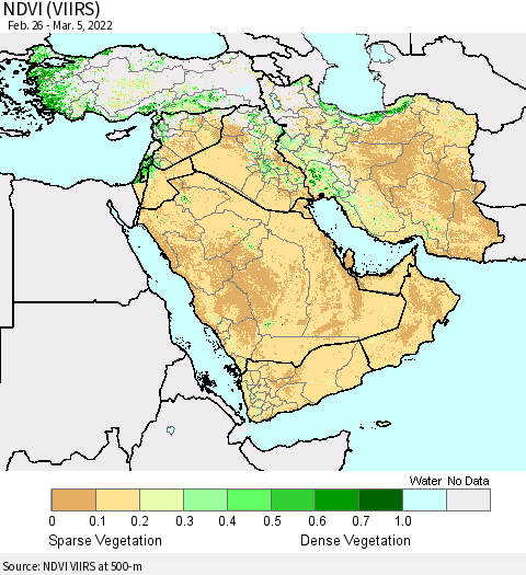 Middle East and Turkey NDVI (VIIRS) Thematic Map For 2/26/2022 - 3/5/2022