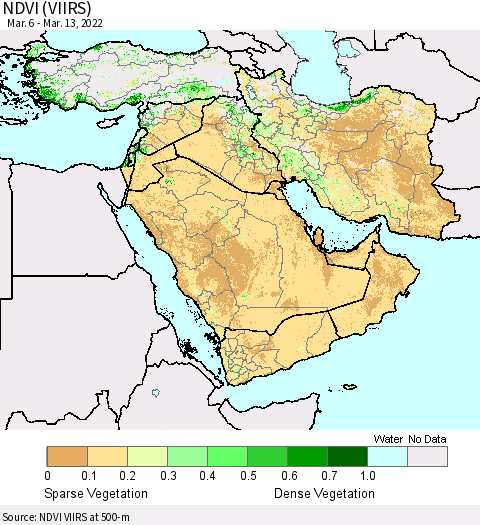 Middle East and Turkey NDVI (VIIRS) Thematic Map For 3/6/2022 - 3/13/2022