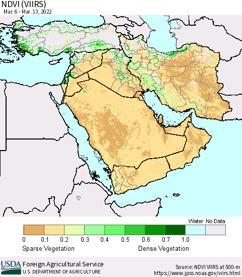 Middle East and Turkey NDVI (VIIRS) Thematic Map For 3/11/2022 - 3/20/2022