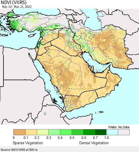 Middle East and Turkey NDVI (VIIRS) Thematic Map For 3/14/2022 - 3/21/2022