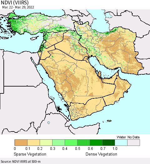 Middle East and Turkey NDVI (VIIRS) Thematic Map For 3/22/2022 - 3/29/2022