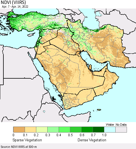Middle East and Turkey NDVI (VIIRS) Thematic Map For 4/7/2022 - 4/14/2022