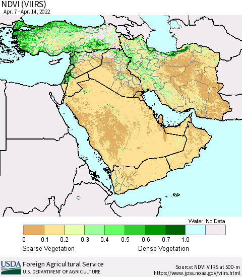 Middle East and Turkey NDVI (VIIRS) Thematic Map For 4/11/2022 - 4/20/2022