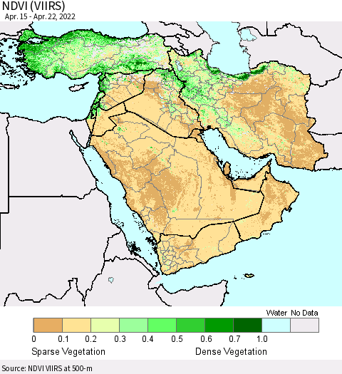 Middle East and Turkey NDVI (VIIRS) Thematic Map For 4/15/2022 - 4/22/2022