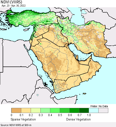 Middle East and Turkey NDVI (VIIRS) Thematic Map For 4/23/2022 - 4/30/2022