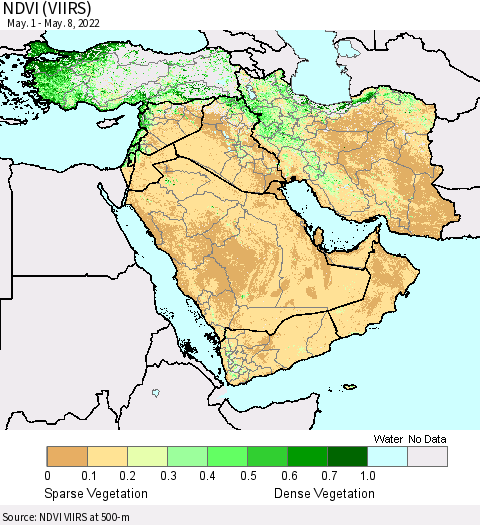 Middle East and Turkey NDVI (VIIRS) Thematic Map For 5/1/2022 - 5/8/2022