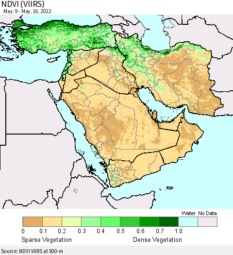 Middle East and Turkey NDVI (VIIRS) Thematic Map For 5/9/2022 - 5/16/2022