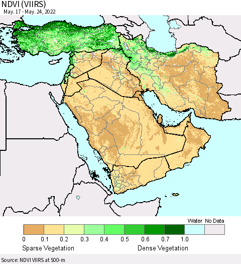 Middle East and Turkey NDVI (VIIRS) Thematic Map For 5/17/2022 - 5/24/2022