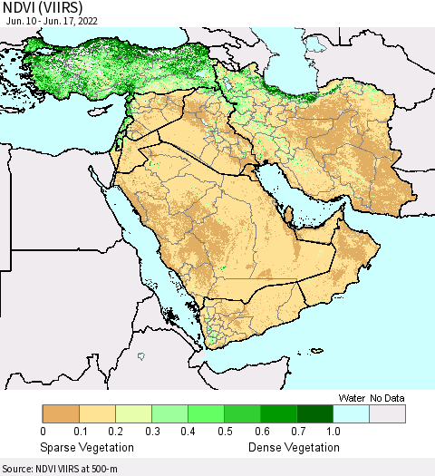 Middle East and Turkey NDVI (VIIRS) Thematic Map For 6/10/2022 - 6/17/2022