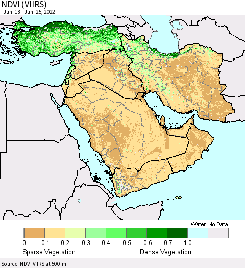 Middle East and Turkey NDVI (VIIRS) Thematic Map For 6/18/2022 - 6/25/2022