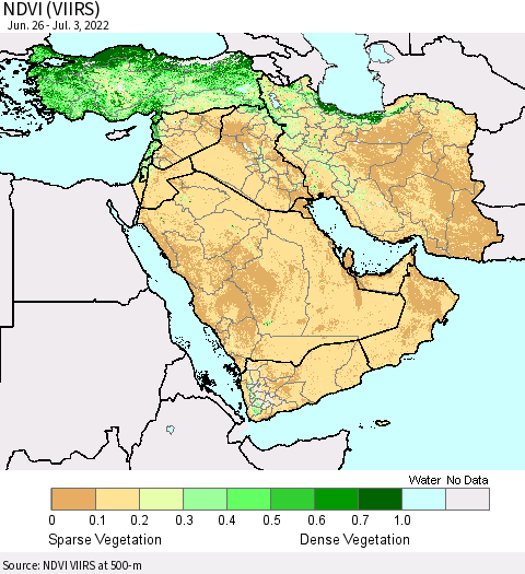 Middle East and Turkey NDVI (VIIRS) Thematic Map For 6/26/2022 - 7/3/2022