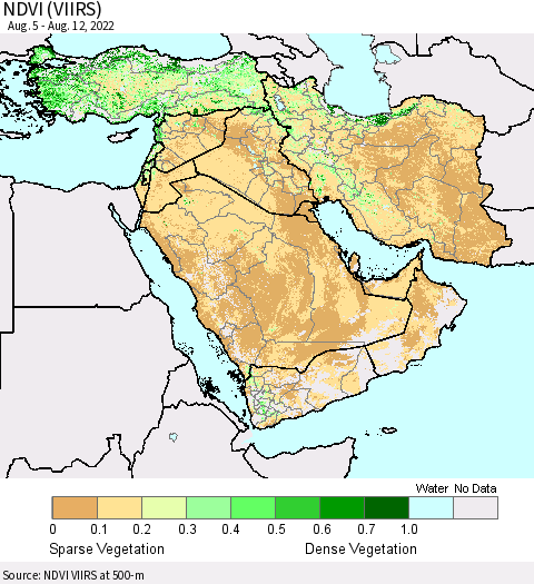 Middle East and Turkey NDVI (VIIRS) Thematic Map For 8/5/2022 - 8/12/2022