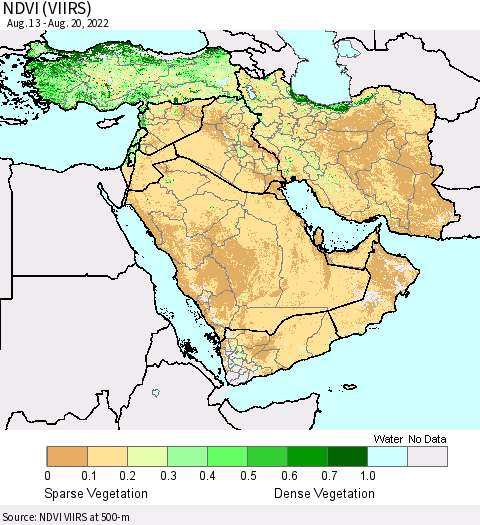 Middle East and Turkey NDVI (VIIRS) Thematic Map For 8/11/2022 - 8/20/2022