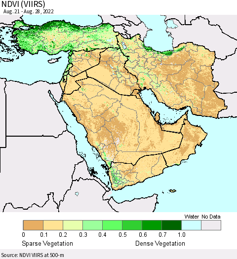 Middle East and Turkey NDVI (VIIRS) Thematic Map For 8/21/2022 - 8/28/2022