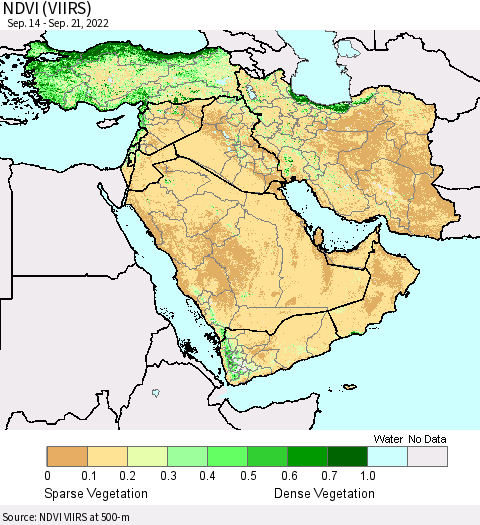 Middle East and Turkey NDVI (VIIRS) Thematic Map For 9/14/2022 - 9/21/2022