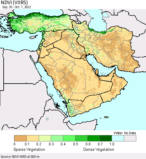 Middle East and Turkey NDVI (VIIRS) Thematic Map For 9/30/2022 - 10/7/2022