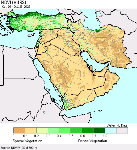 Middle East and Turkey NDVI (VIIRS) Thematic Map For 10/16/2022 - 10/23/2022