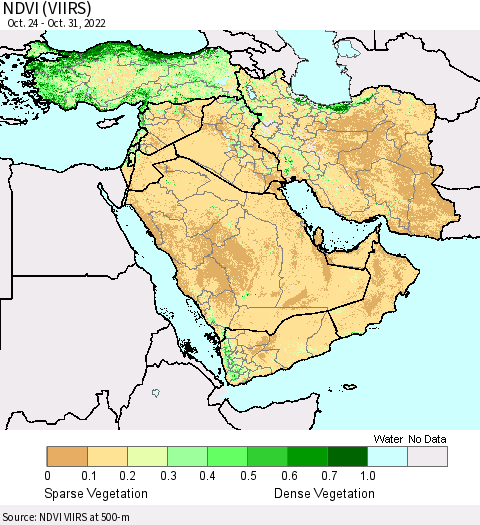 Middle East and Turkey NDVI (VIIRS) Thematic Map For 10/21/2022 - 10/31/2022
