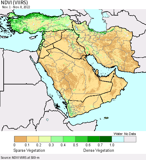 Middle East and Turkey NDVI (VIIRS) Thematic Map For 11/1/2022 - 11/8/2022
