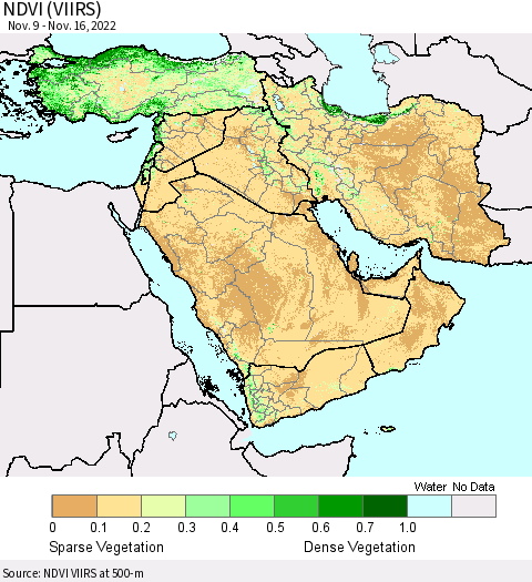 Middle East and Turkey NDVI (VIIRS) Thematic Map For 11/9/2022 - 11/16/2022