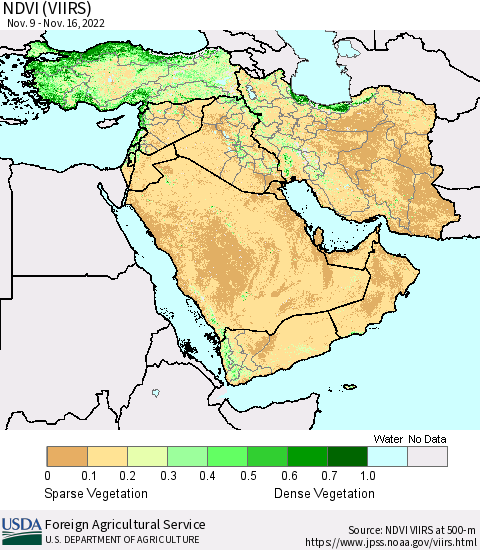 Middle East and Turkey NDVI (VIIRS) Thematic Map For 11/11/2022 - 11/20/2022