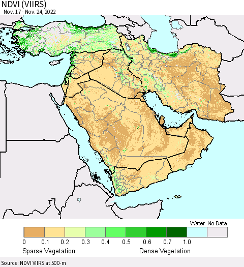 Middle East and Turkey NDVI (VIIRS) Thematic Map For 11/17/2022 - 11/24/2022