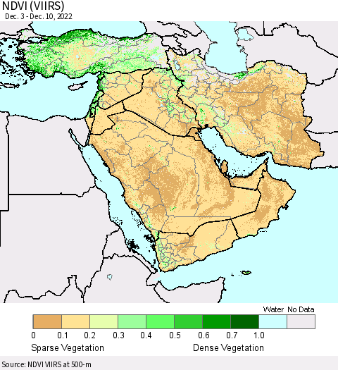 Middle East and Turkey NDVI (VIIRS) Thematic Map For 12/1/2022 - 12/10/2022
