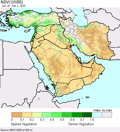 Middle East and Turkey NDVI (VIIRS) Thematic Map For 1/25/2023 - 2/1/2023