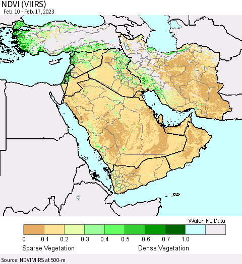Middle East and Turkey NDVI (VIIRS) Thematic Map For 2/10/2023 - 2/17/2023