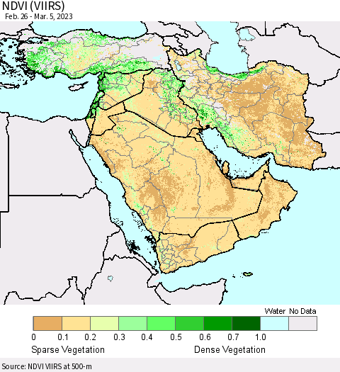 Middle East and Turkey NDVI (VIIRS) Thematic Map For 2/26/2023 - 3/5/2023