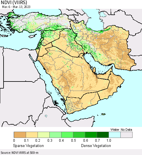 Middle East and Turkey NDVI (VIIRS) Thematic Map For 3/6/2023 - 3/13/2023