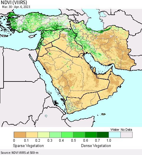 Middle East and Turkey NDVI (VIIRS) Thematic Map For 3/30/2023 - 4/6/2023