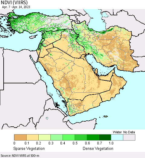 Middle East and Turkey NDVI (VIIRS) Thematic Map For 4/7/2023 - 4/14/2023